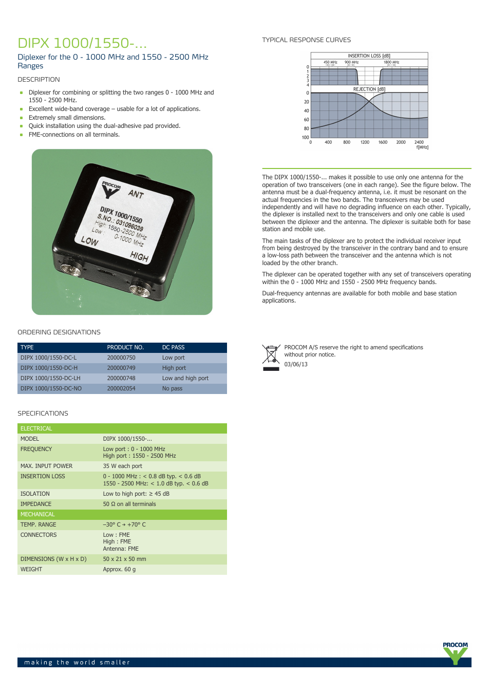 Procom DIPX 1000-1550-... User Manual | 1 page