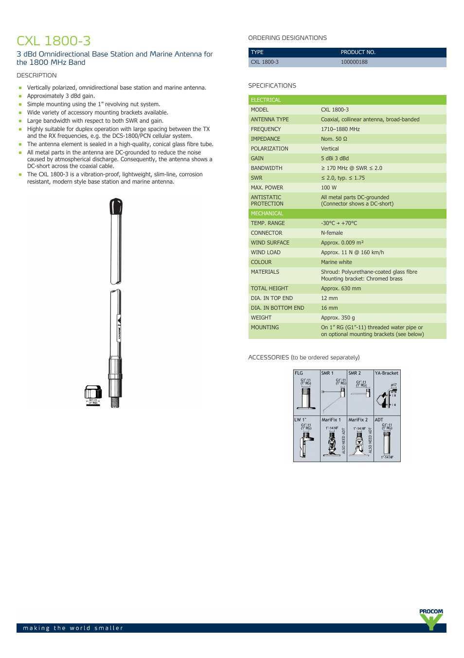 Procom CXL 1800-3 User Manual | 2 pages