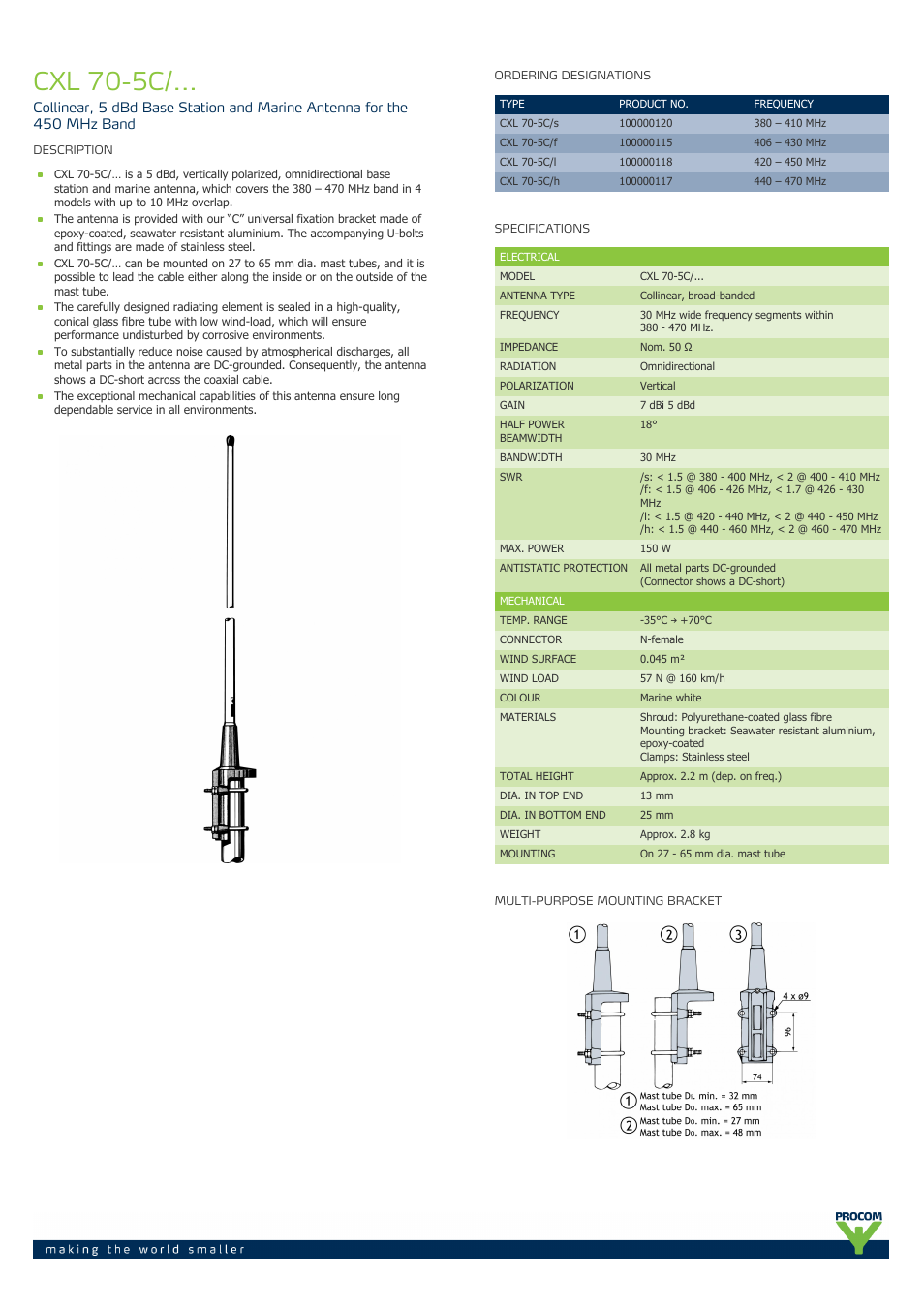 Procom CXL 70-5C-... User Manual | 2 pages