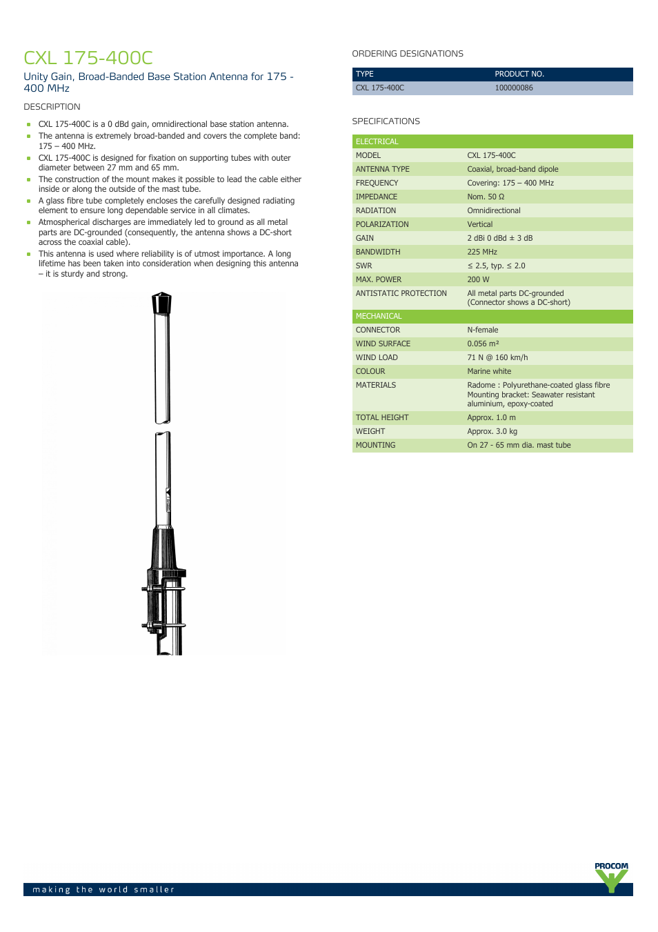 Procom CXL 175-400C User Manual | 2 pages