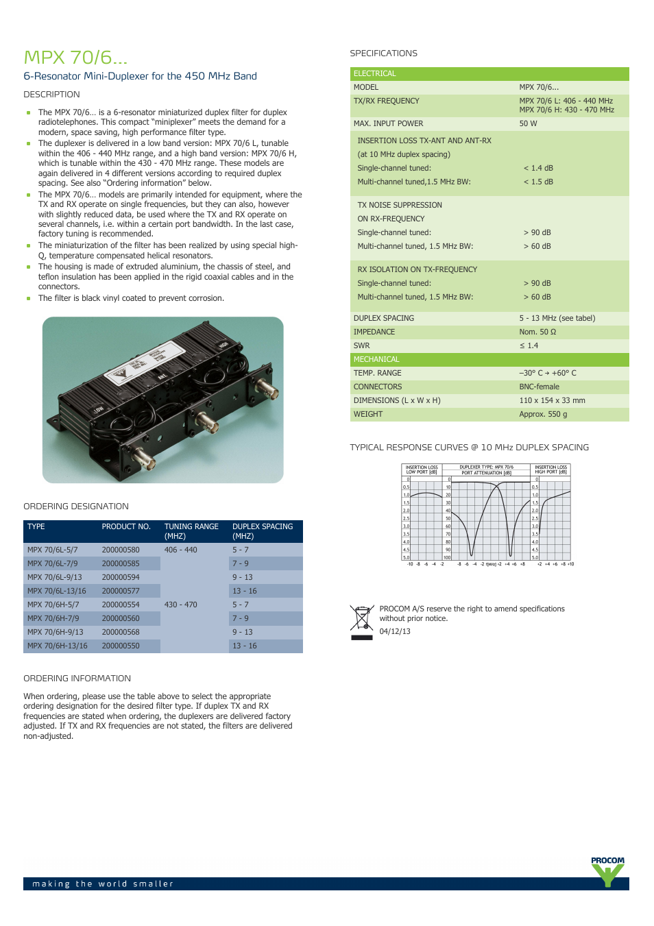 Procom MPX-70-6... User Manual | 1 page