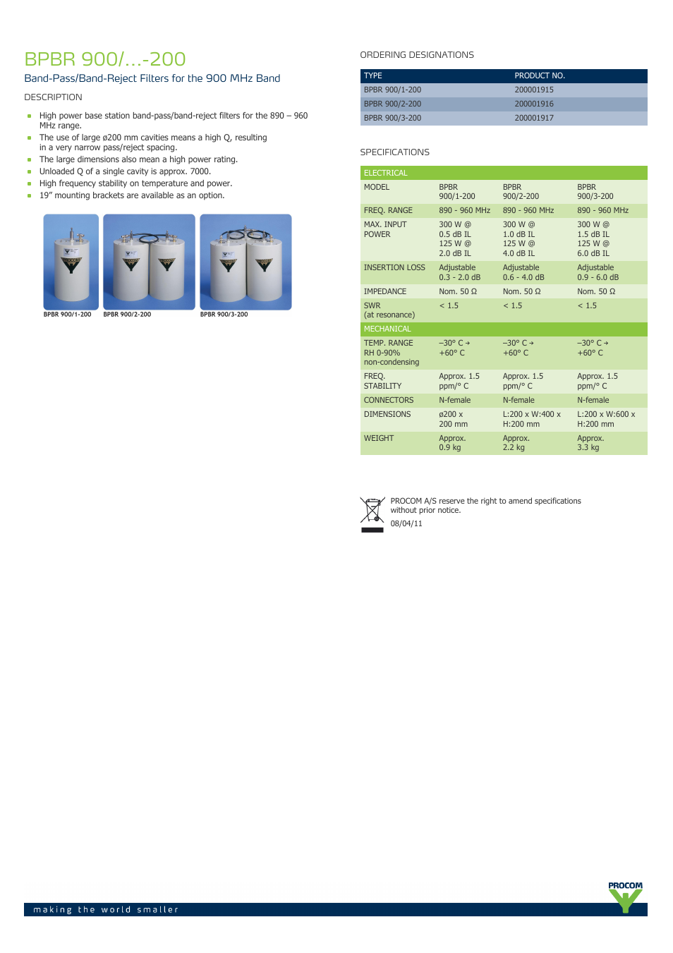 Procom BPBR 900-...-200 User Manual | 1 page