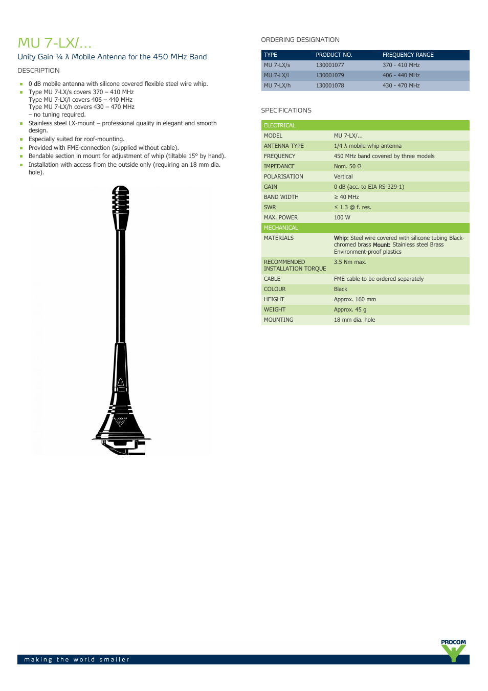 Procom MU 7-lx-... User Manual | 2 pages
