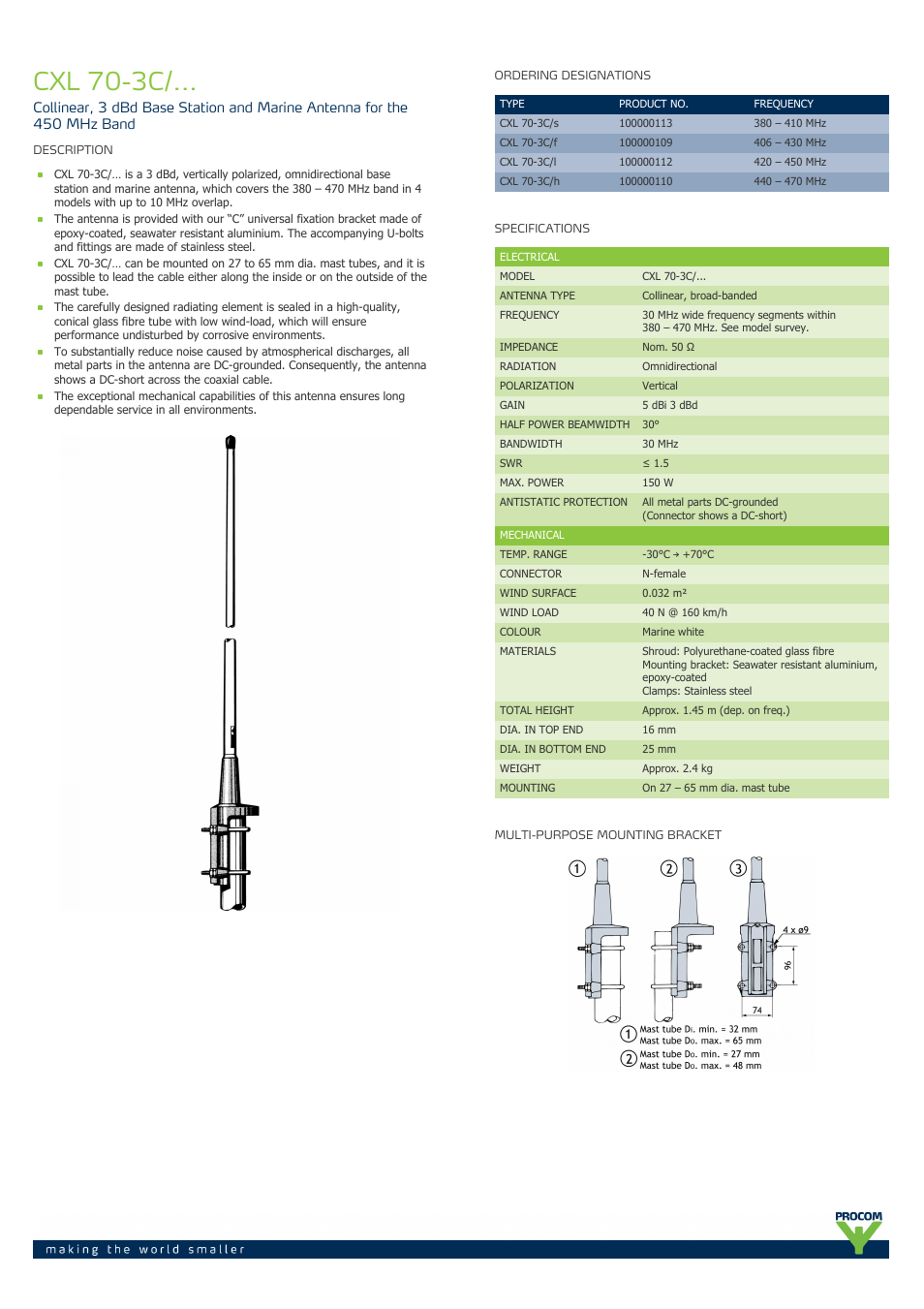 Procom CXL 70-3C-... User Manual | 2 pages