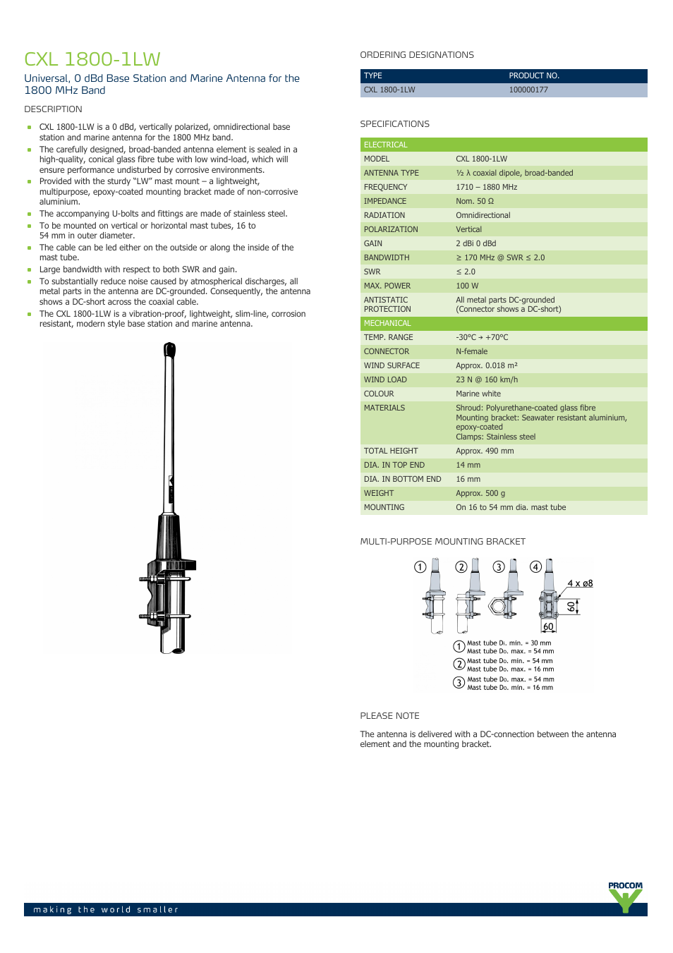 Procom CXL 1800-1lw User Manual | 2 pages