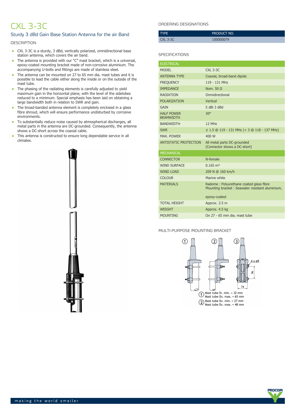 Procom CXL 3-3C User Manual | 2 pages