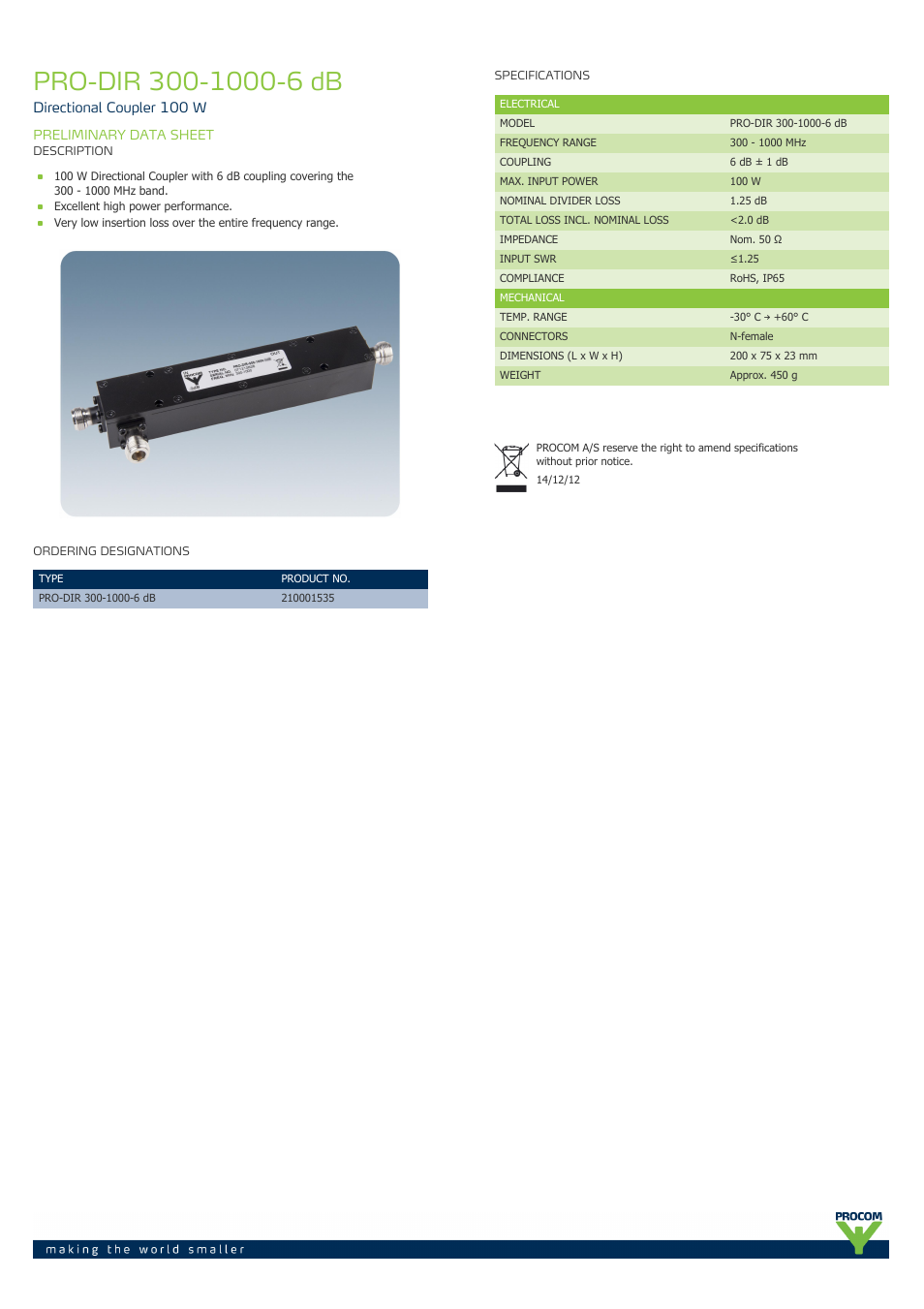 Procom PRO-dir-300-1000-6-db User Manual | 1 page