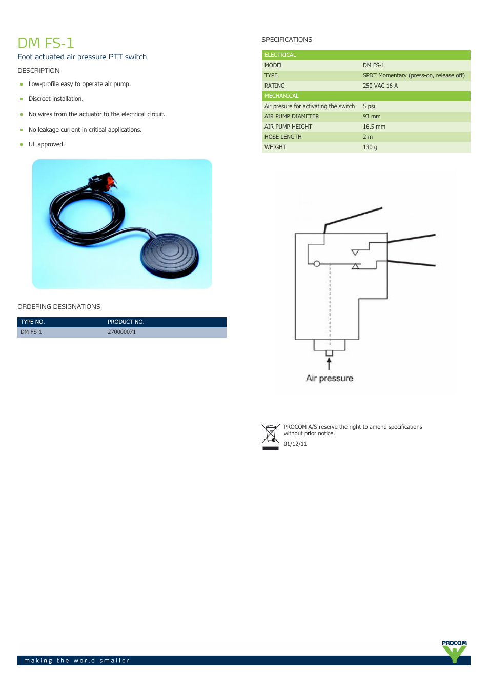 Procom DM-fs-1 User Manual | 1 page