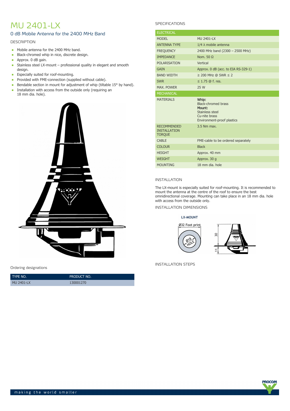 Procom MU 2401-lx User Manual | 2 pages