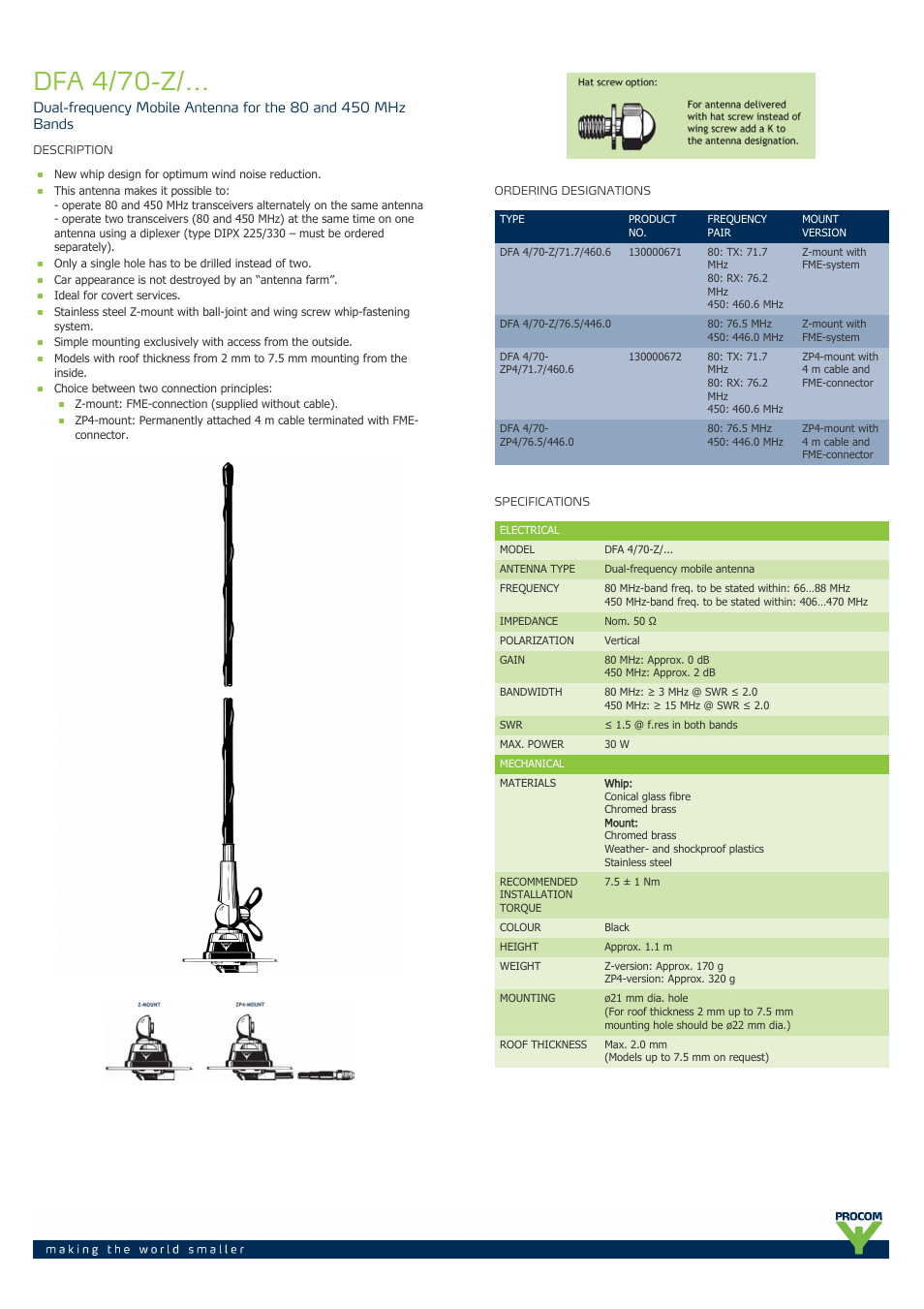 Procom DFA 4-70-z-... User Manual | 2 pages