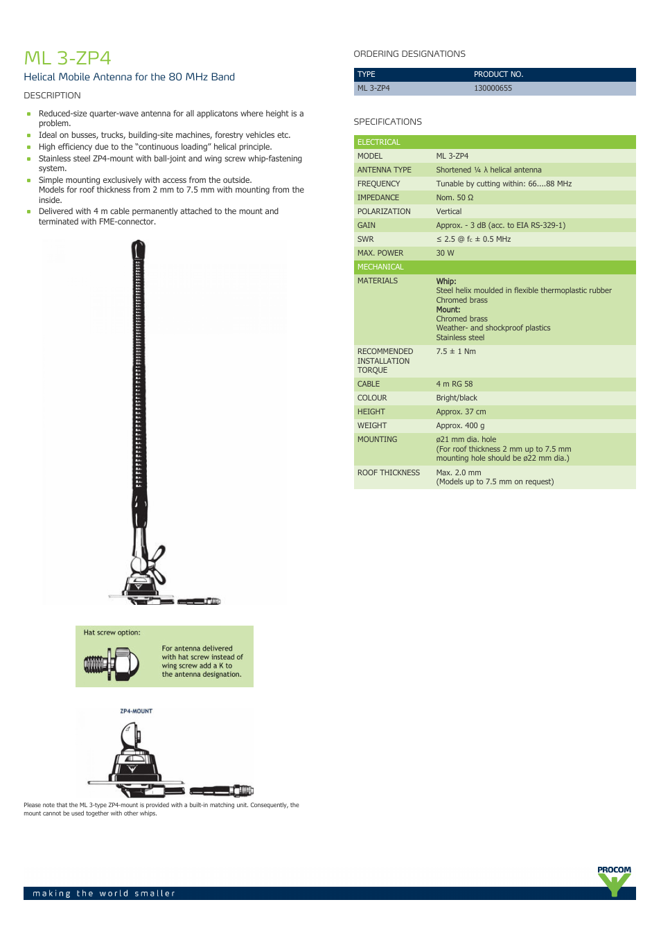 Procom ML 3-ZP4 User Manual | 2 pages