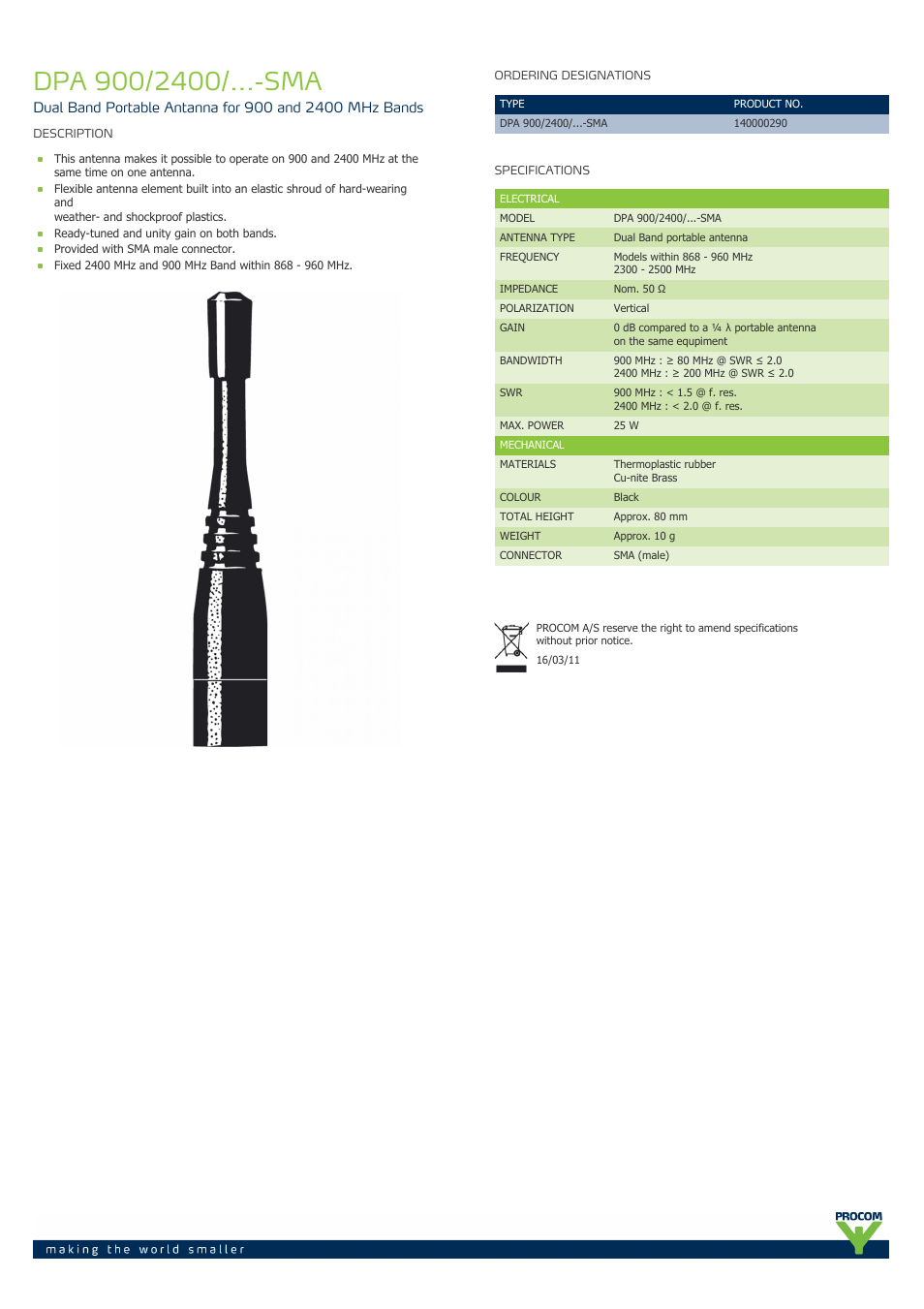 Procom DPA 900-2400-...-sma User Manual | 1 page