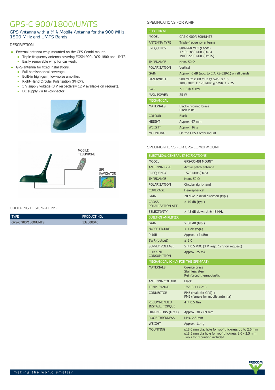 Procom GPS-C 900-1800-umts User Manual | 2 pages