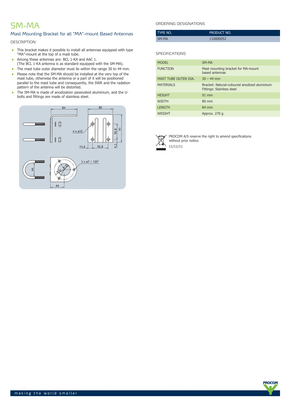 Procom SM-MA User Manual | 1 page