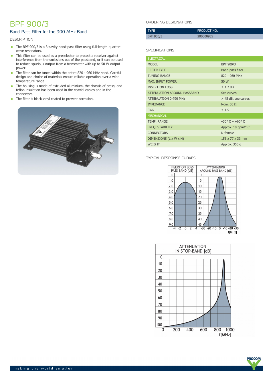 Procom BPF 900-3 User Manual | 2 pages