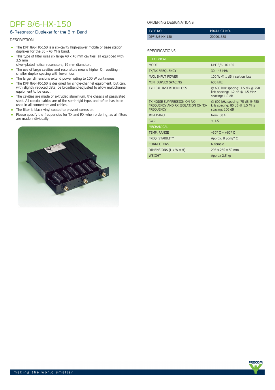 Procom DPF 8-6-hx-150 User Manual | 2 pages