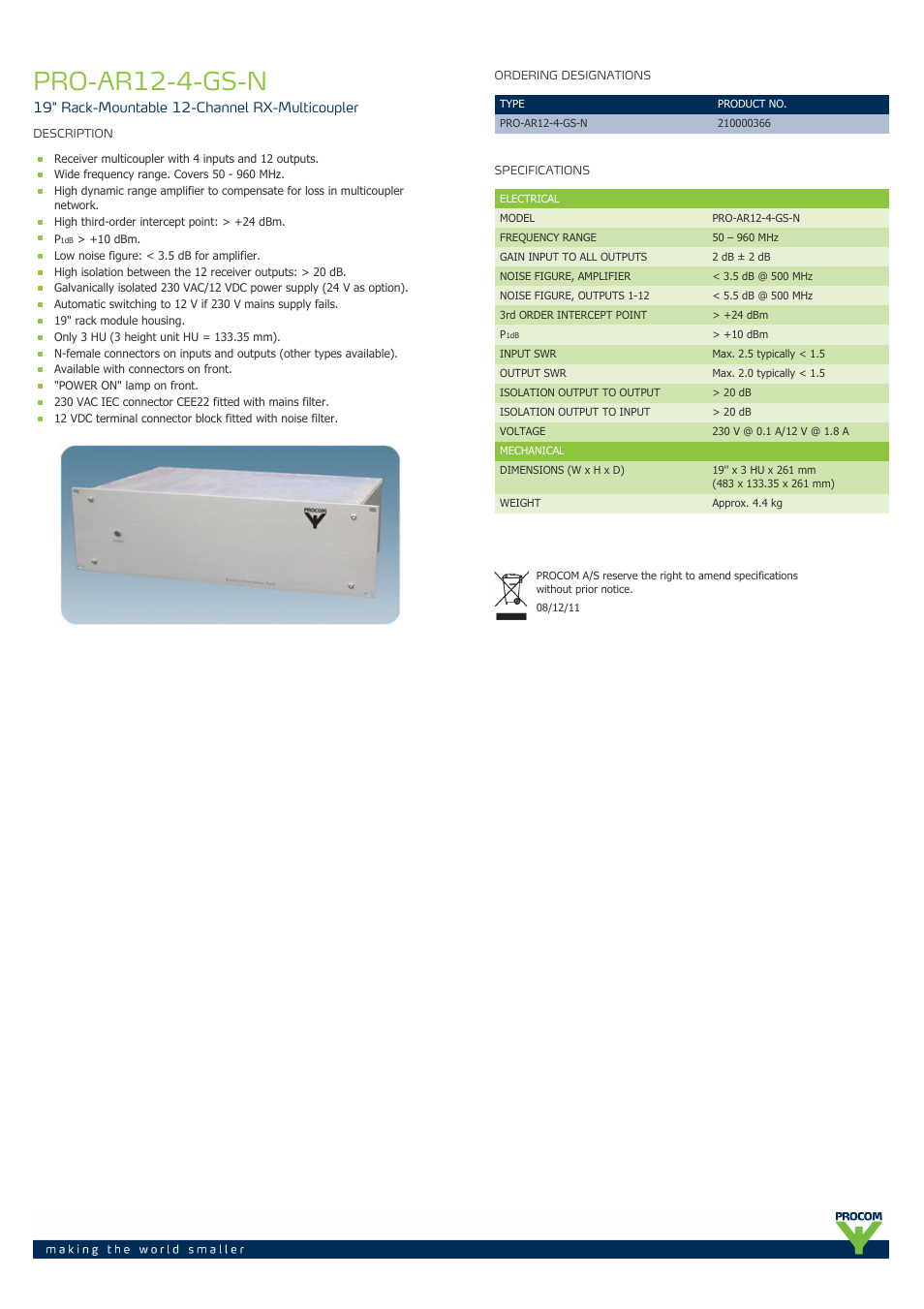 Procom PRO-ar12-4-gs-n User Manual | 1 page