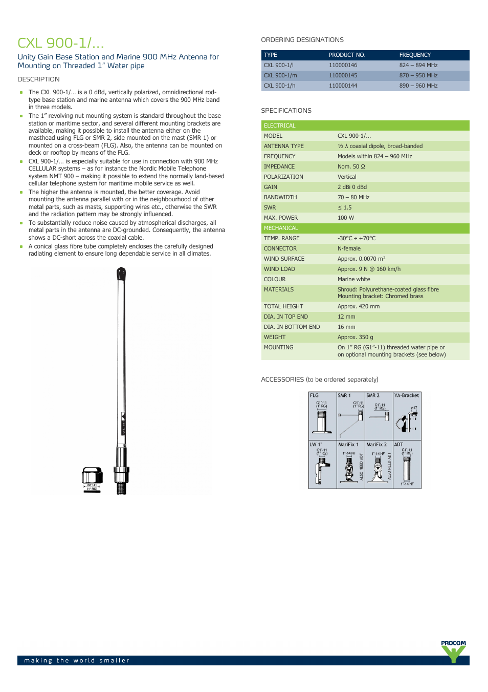 Procom CXL 900-1-... User Manual | 2 pages