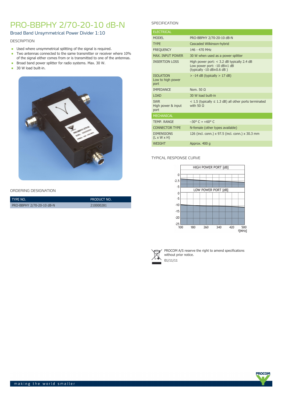 Procom PRO-bbphy-2-70-20-10-db-n User Manual | 1 page