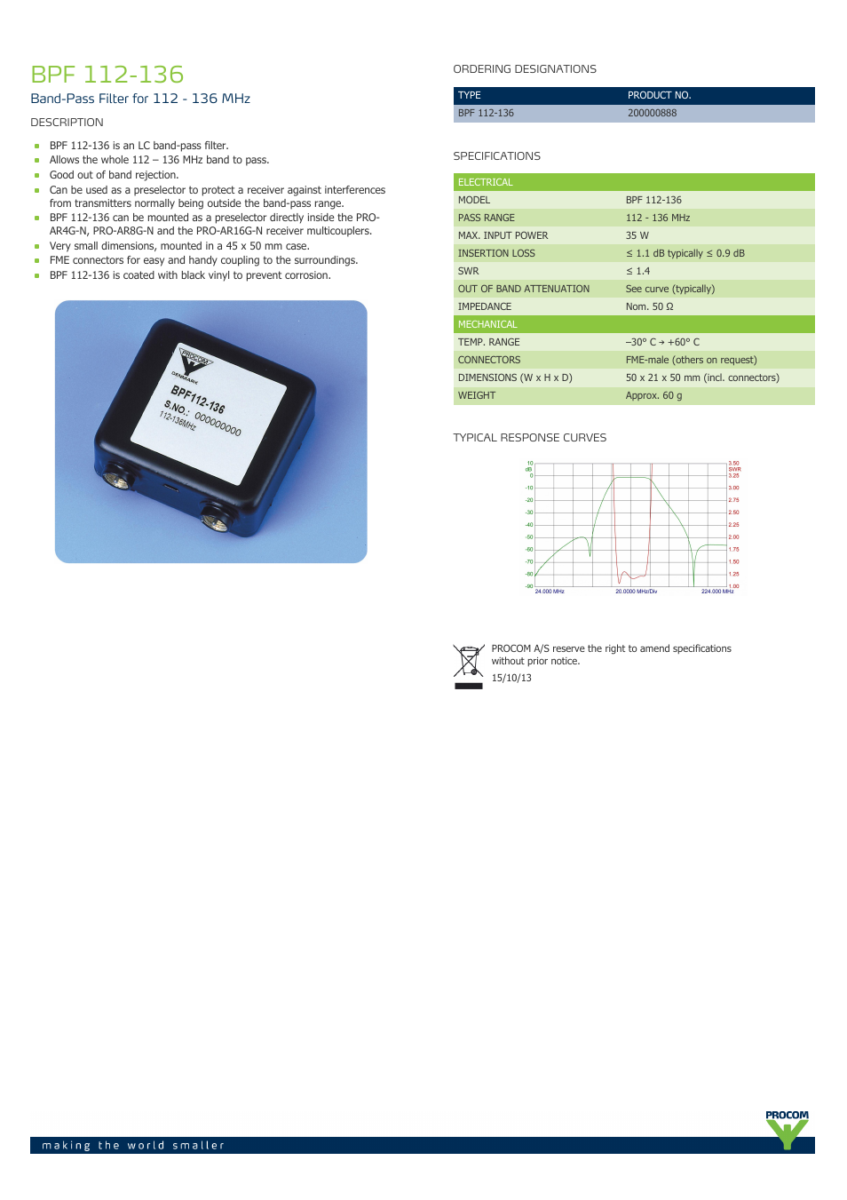 Procom BPF 112-136 User Manual | 1 page