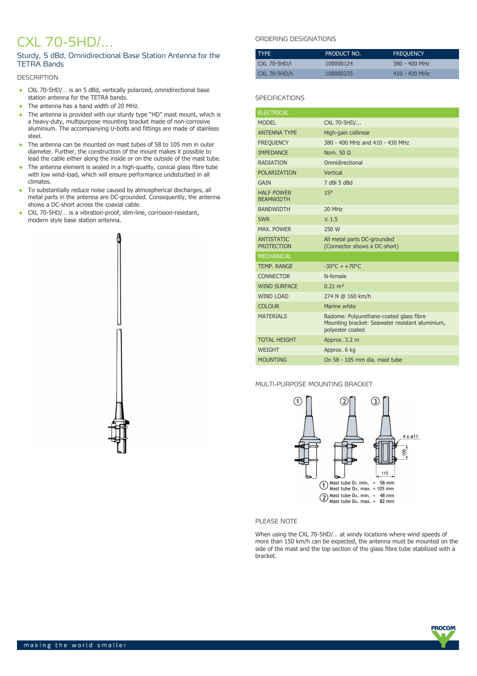 Procom CXL 70-5HD-... User Manual | 2 pages