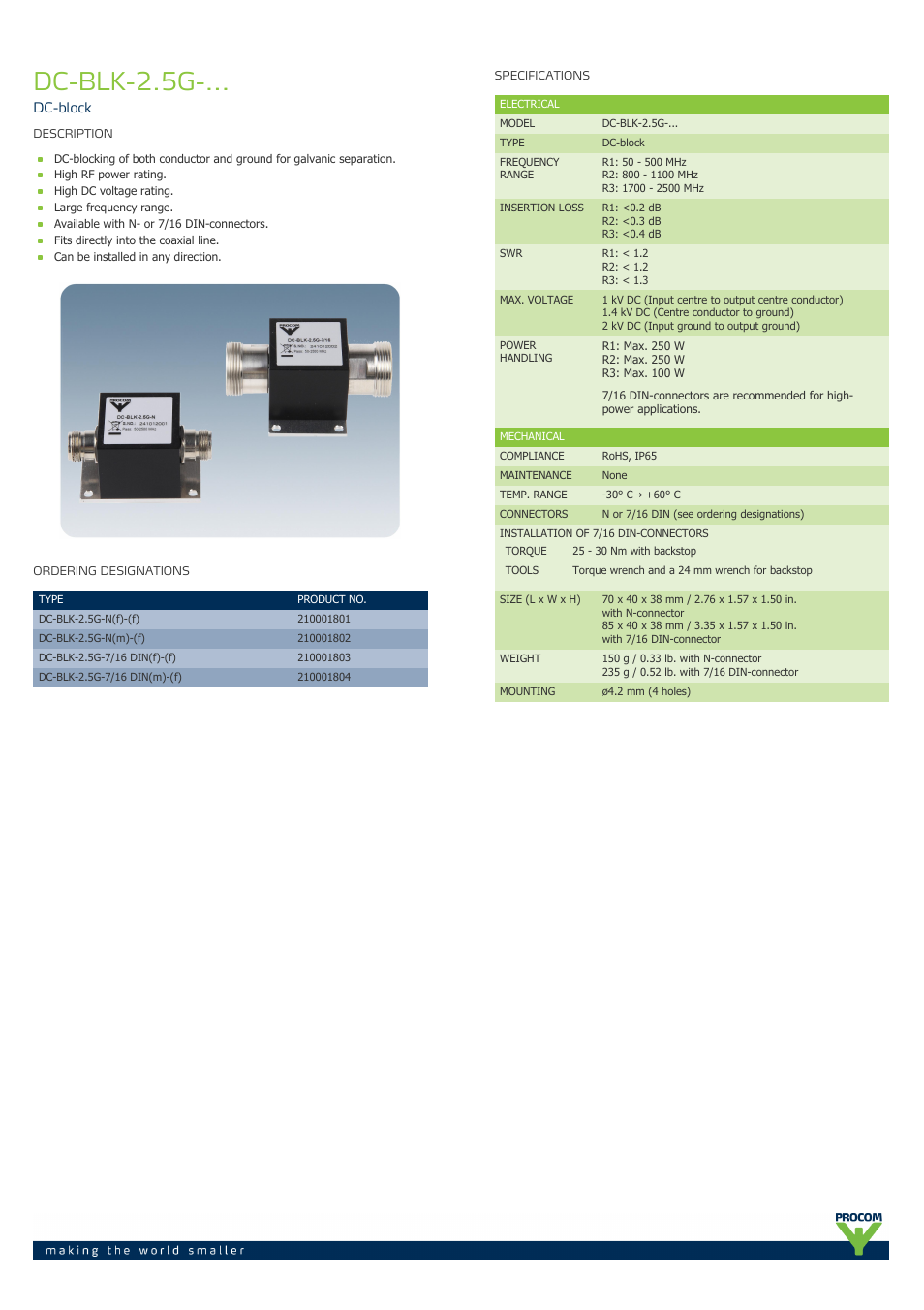 Procom DC-BLK-2.5G-... User Manual | 2 pages