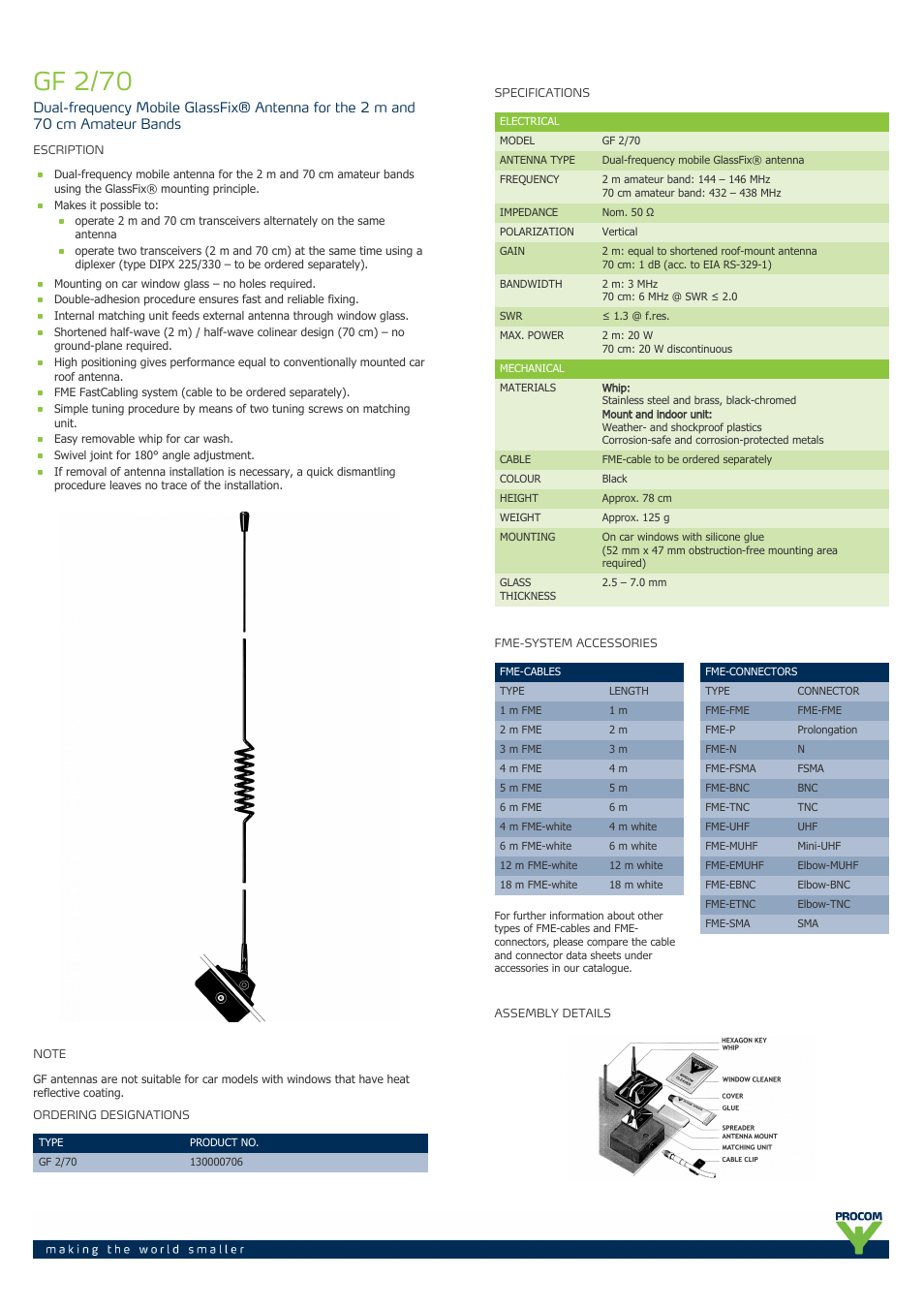 Procom GF 2-70 User Manual | 2 pages