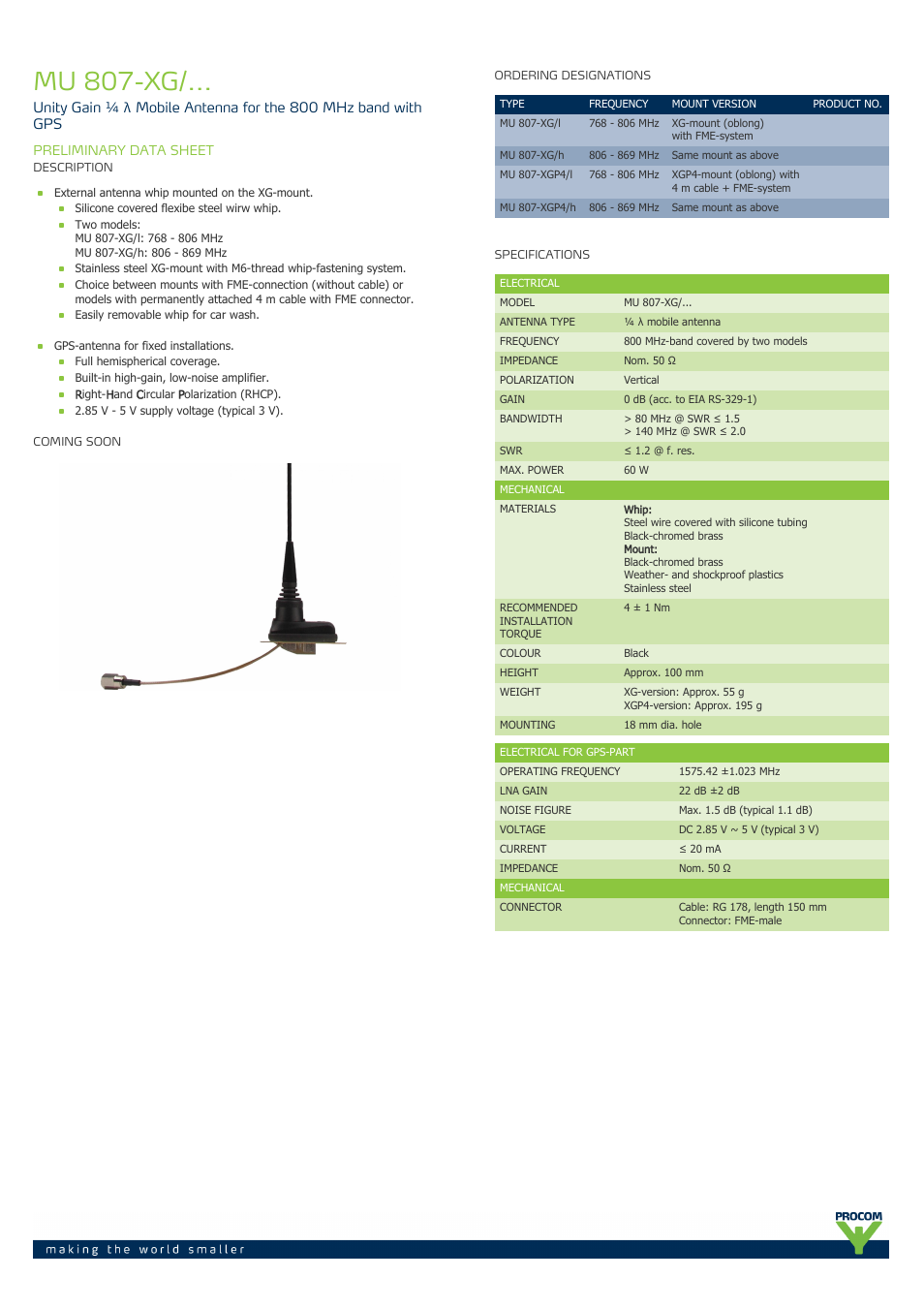Procom MU 807-xg-... User Manual | 2 pages