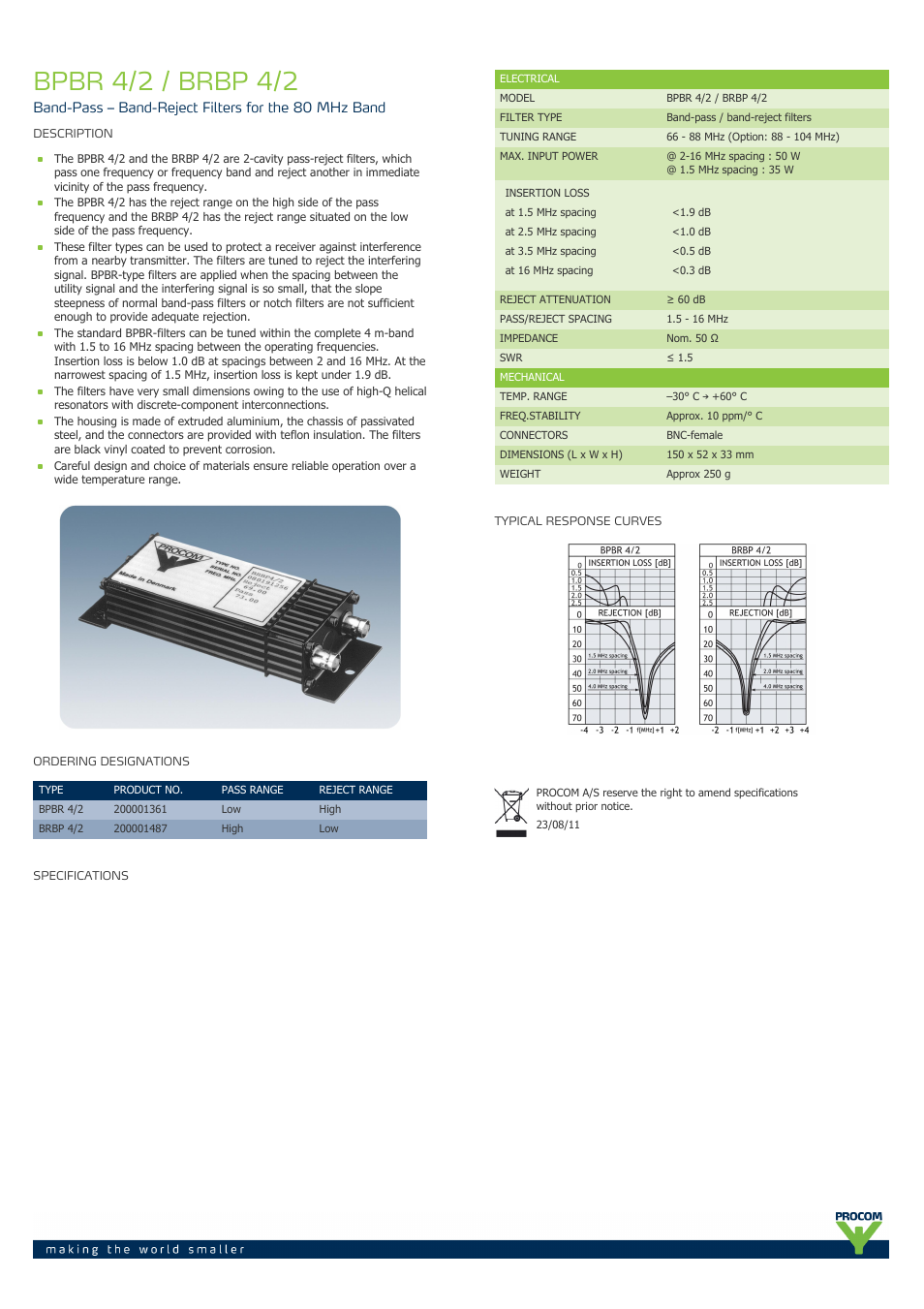 Procom BRBP 4-2 User Manual | 1 page