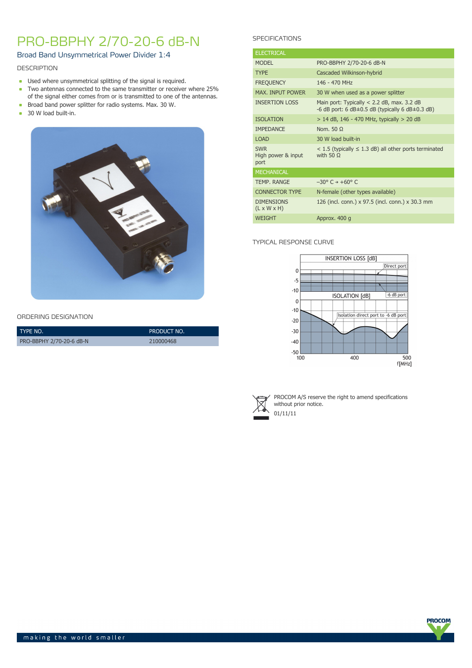 Procom PRO-bbphy-2-70-20-6-db-n User Manual | 1 page