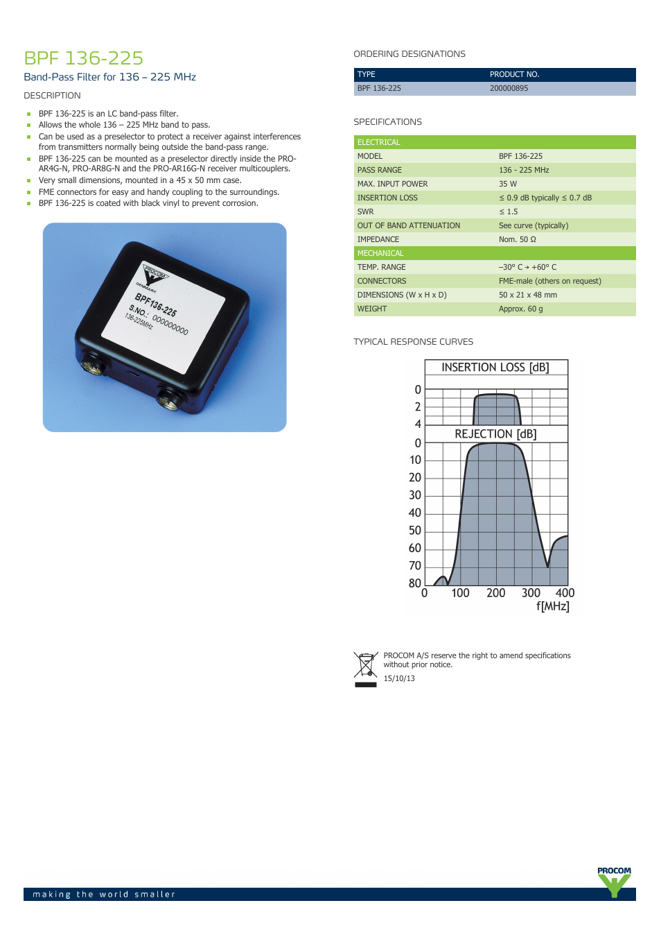 Procom BPF 136-225 User Manual | 1 page