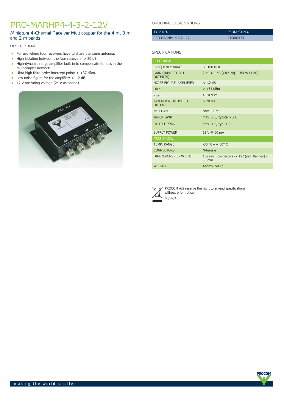 Procom PRO-marhp4-4-3-2-12v User Manual | 1 page