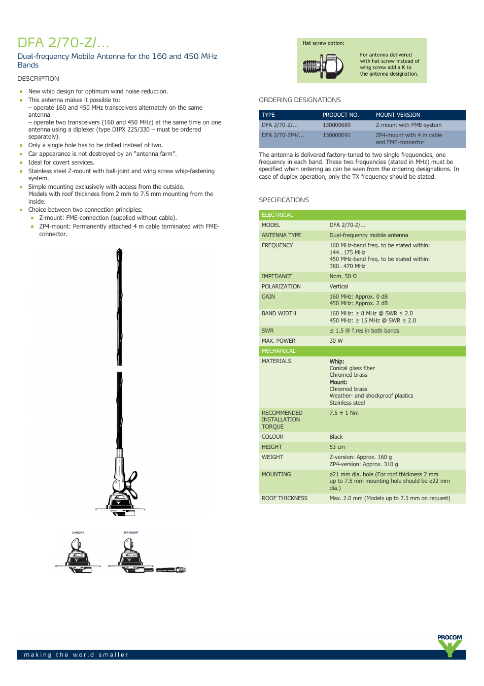 Procom DFA 2-70-Z-... User Manual | 2 pages