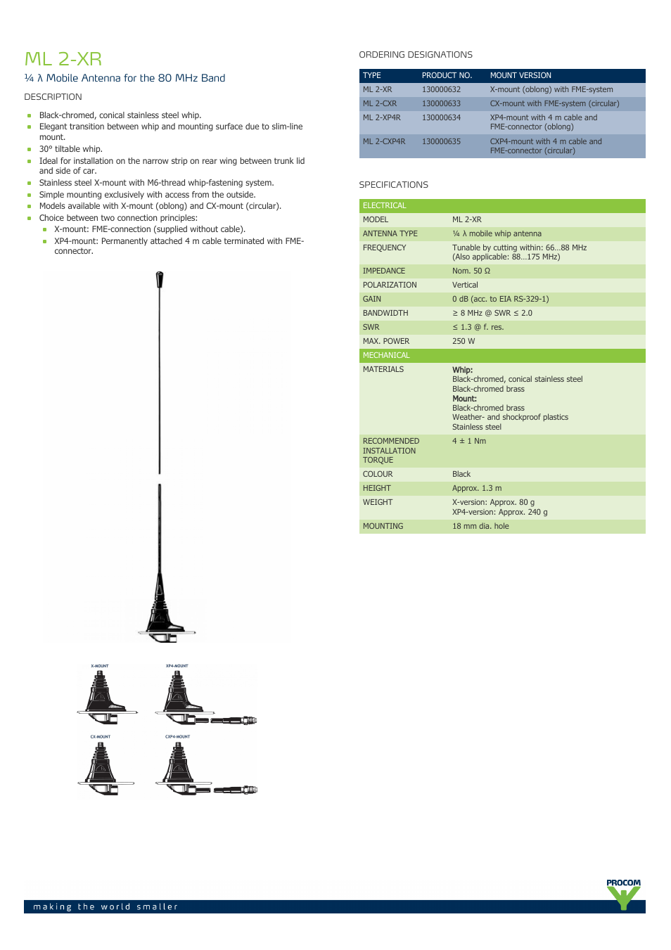 Procom ML 2-XR User Manual | 2 pages