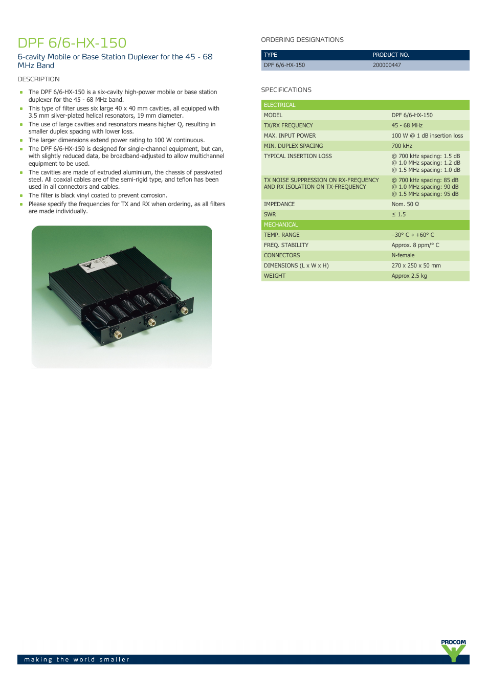 Procom DPF 6-6-hx-150 User Manual | 2 pages