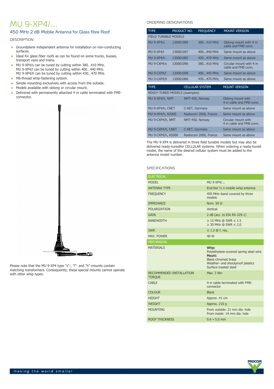 Procom MU 9-xp4-... User Manual | 2 pages