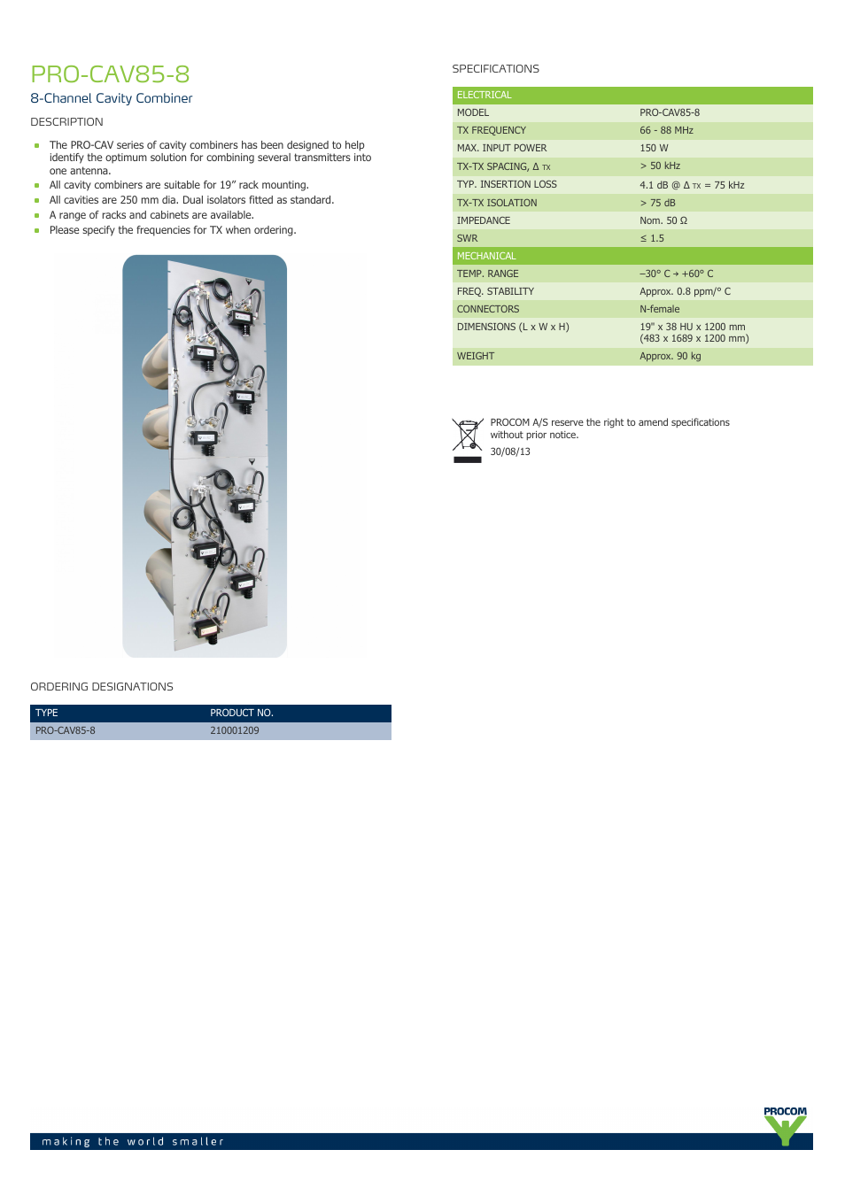 Procom PRO-cav85-8 User Manual | 1 page