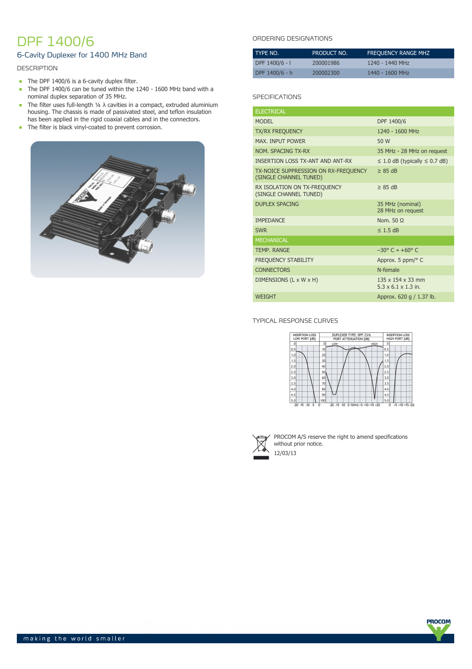 Procom DPF 1400-6 User Manual | 1 page