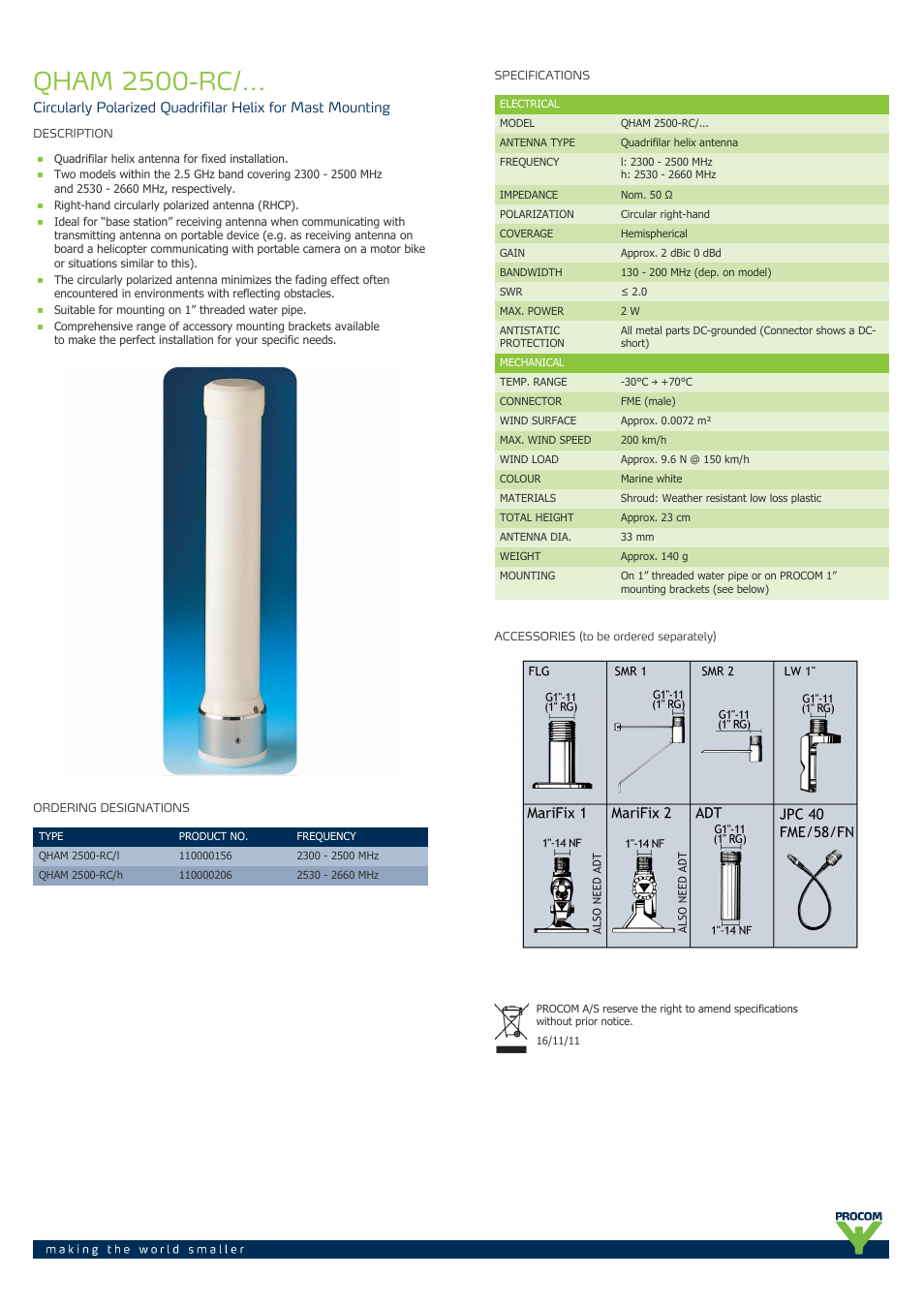 Procom QHAM 2500-RC-... User Manual | 1 page