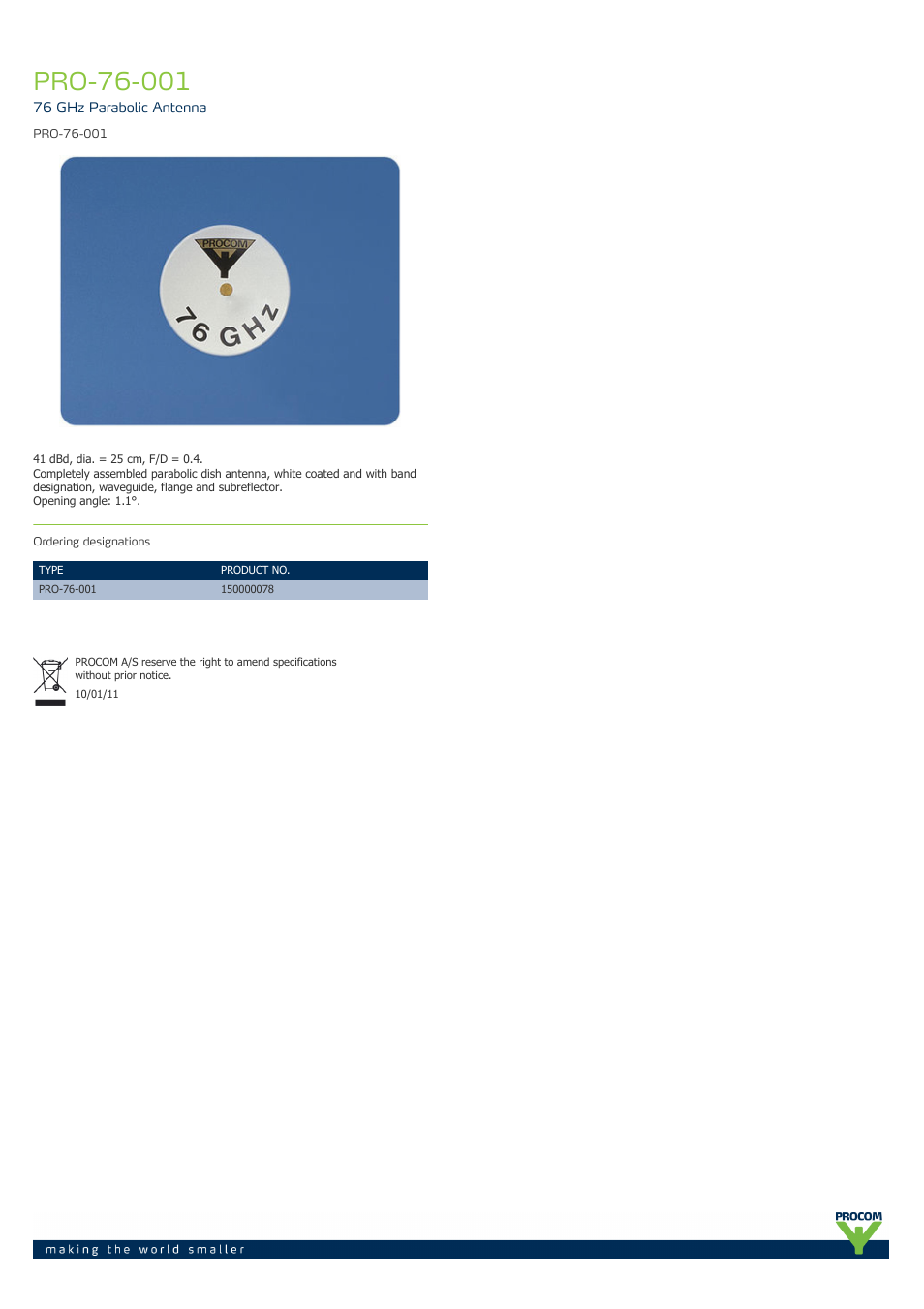 Procom PRO-76-001 User Manual | 1 page