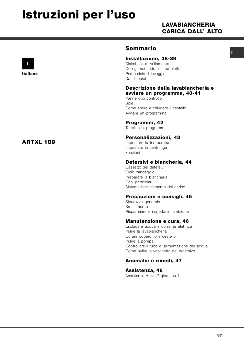 Ariston ARTXL 109 User Manual | Page 37 / 72
