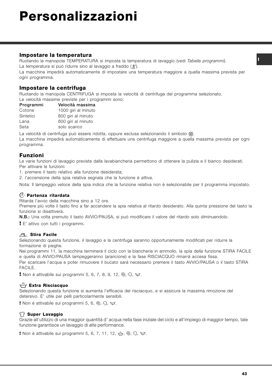 Personalizzazioni | Ariston ARTXL 109 User Manual | Page 43 / 72