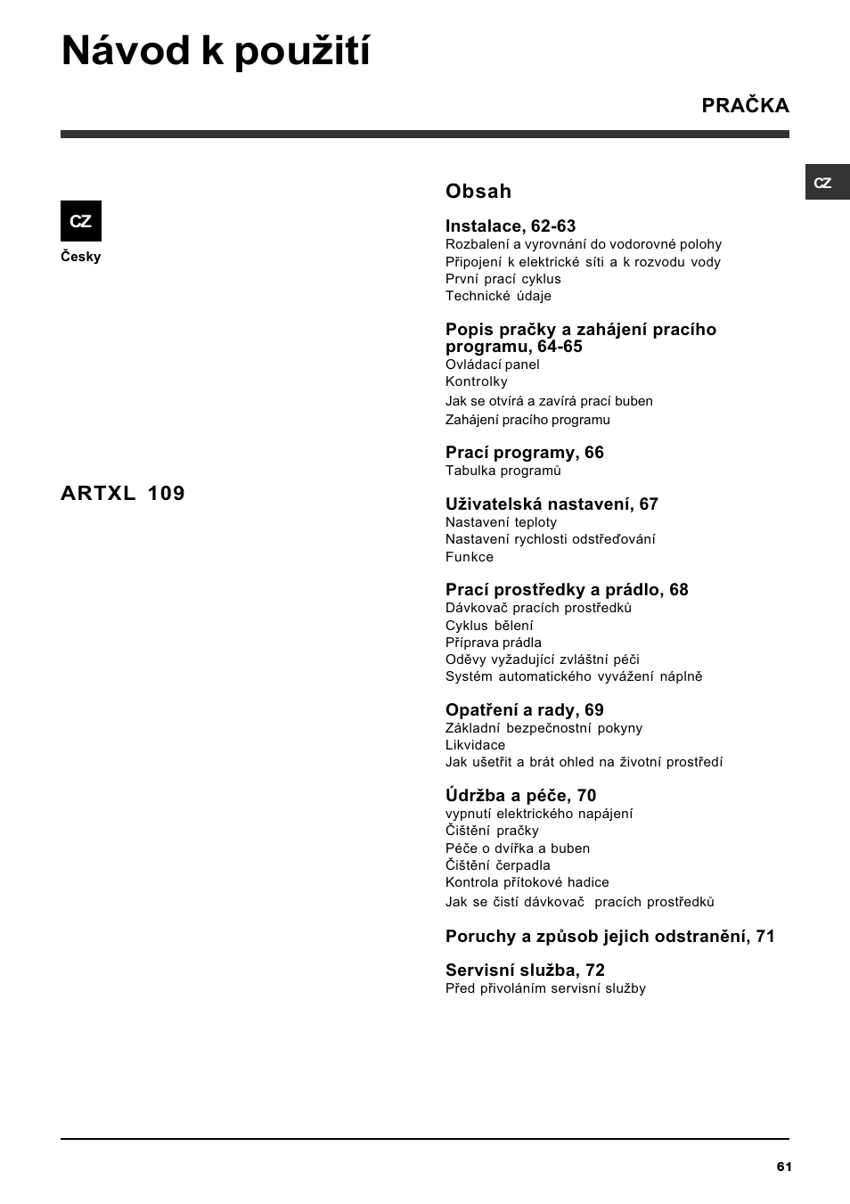 Ariston ARTXL 109 User Manual | Page 61 / 72