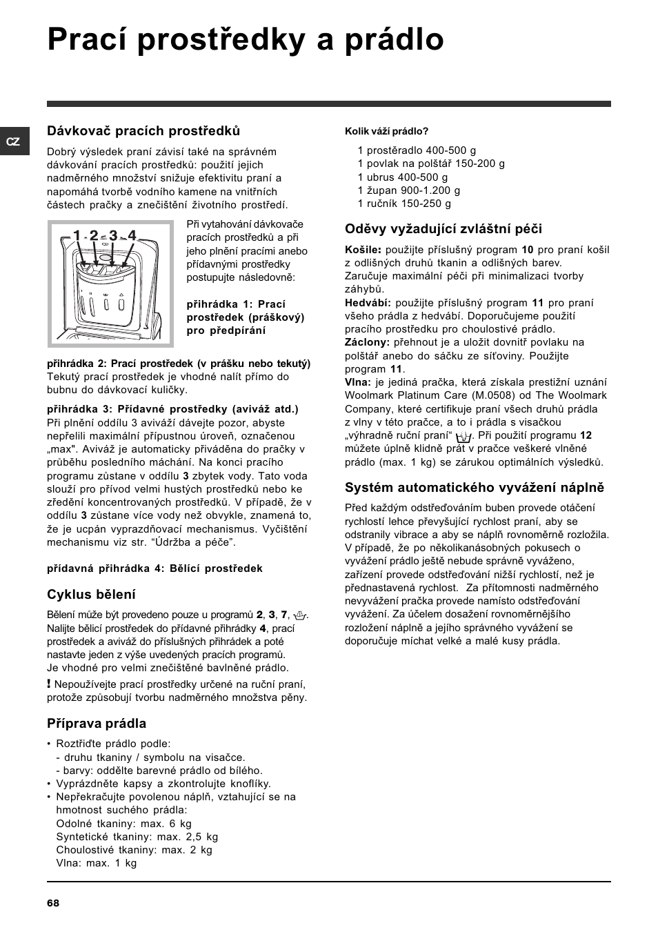 Prací prostøedky a prádlo | Ariston ARTXL 109 User Manual | Page 68 / 72