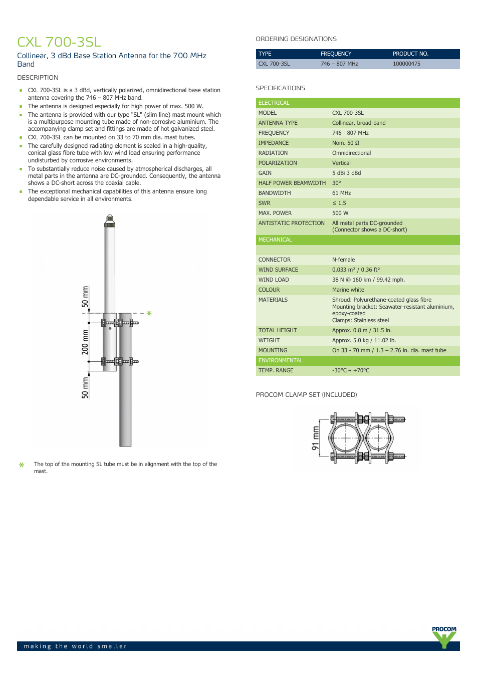 Procom CXL 700-3sl User Manual | 2 pages