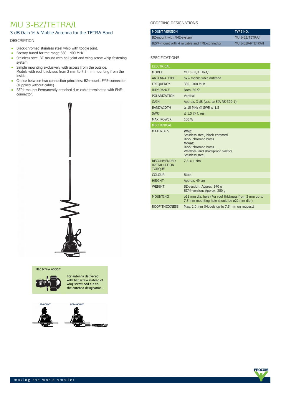 Procom MU 3-bz-tetra-l User Manual | 2 pages