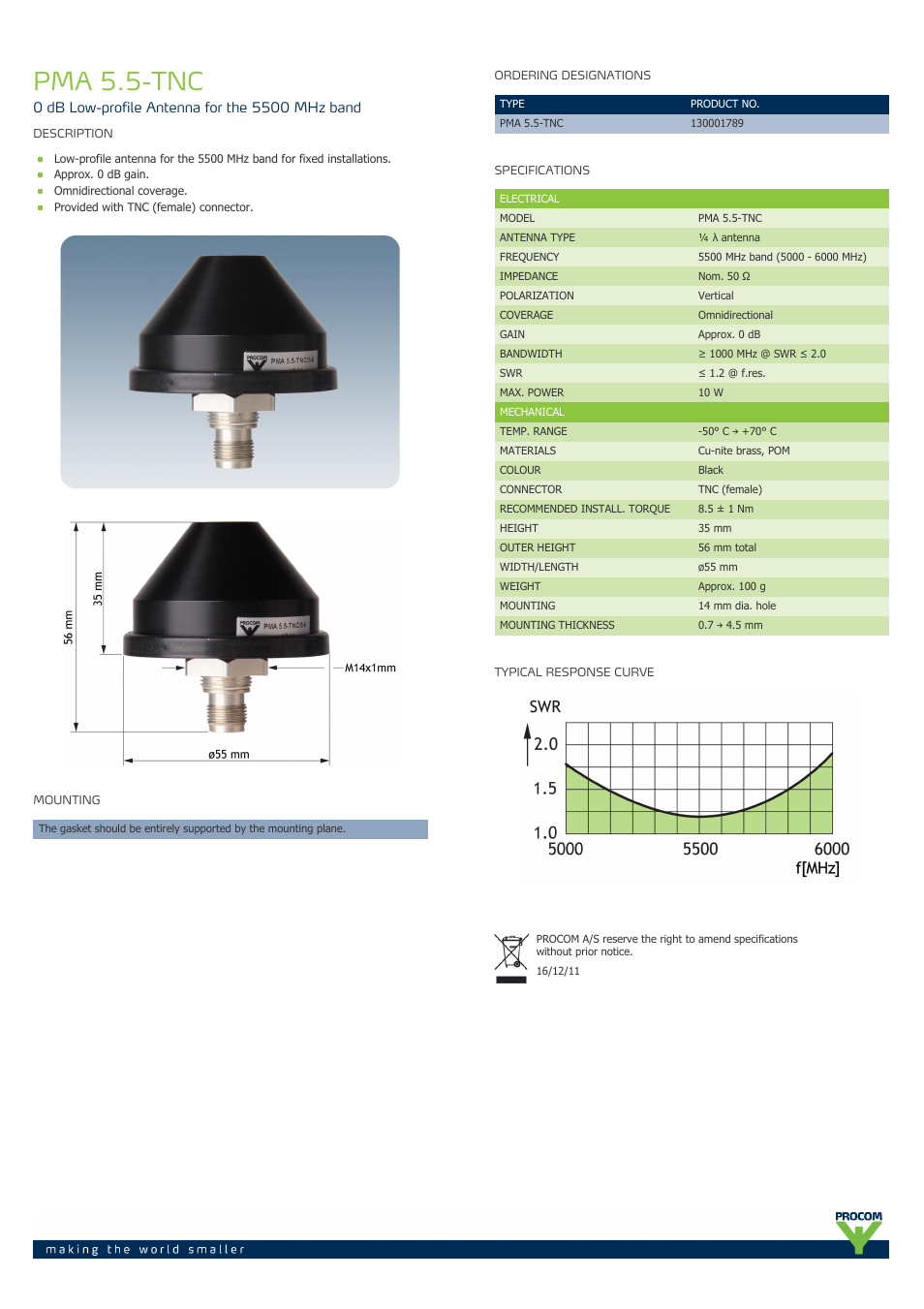Procom PMA 5.5-TNC User Manual | 1 page