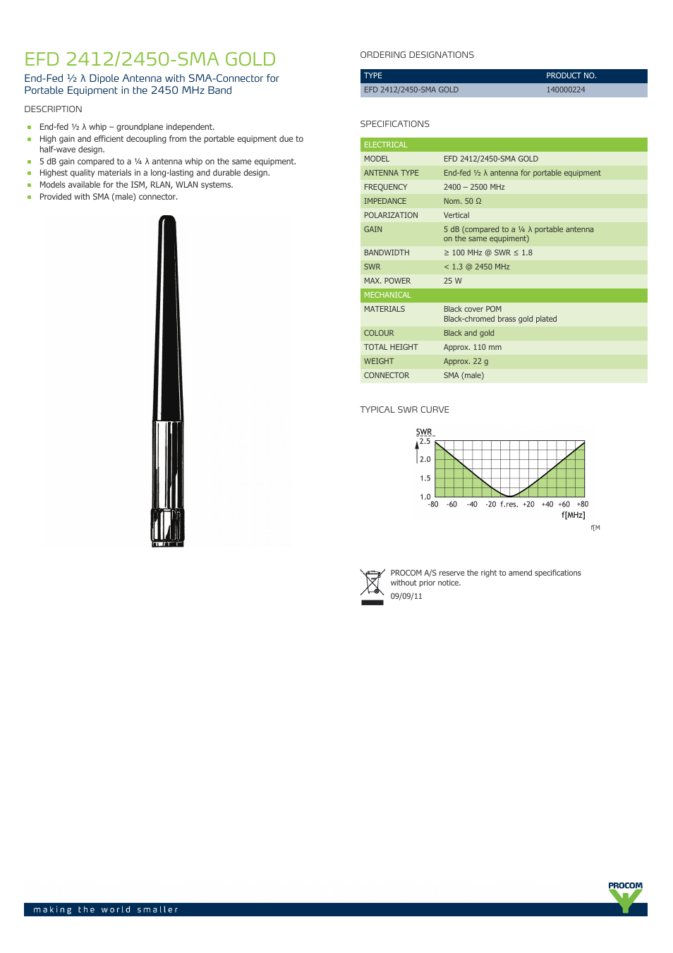 Procom EFD 2412-2450-sma-gold User Manual | 1 page