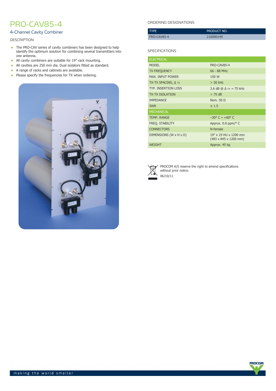 Procom PRO-cav85-4 User Manual | 1 page