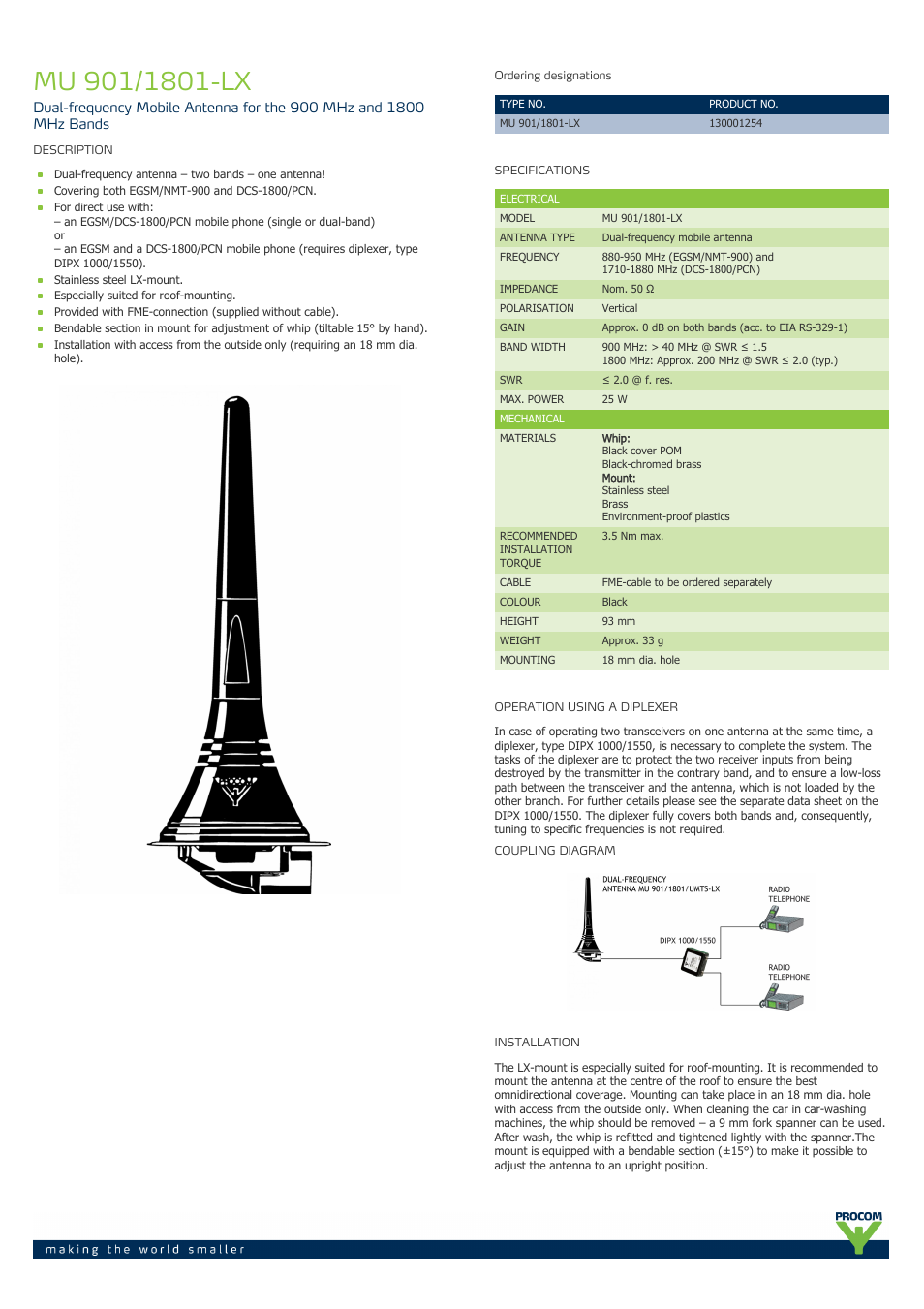 Procom MU 901-1801-lx User Manual | 2 pages